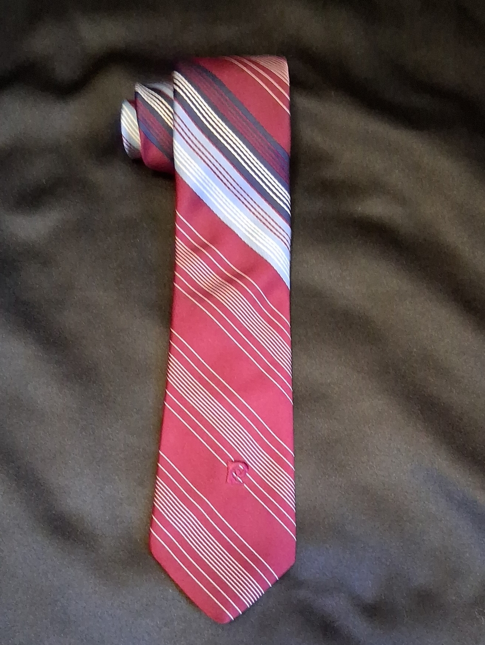 Vintage Pierre Cardin Burgundy Striped Poly Tie - Blue Gray Accent Stripes